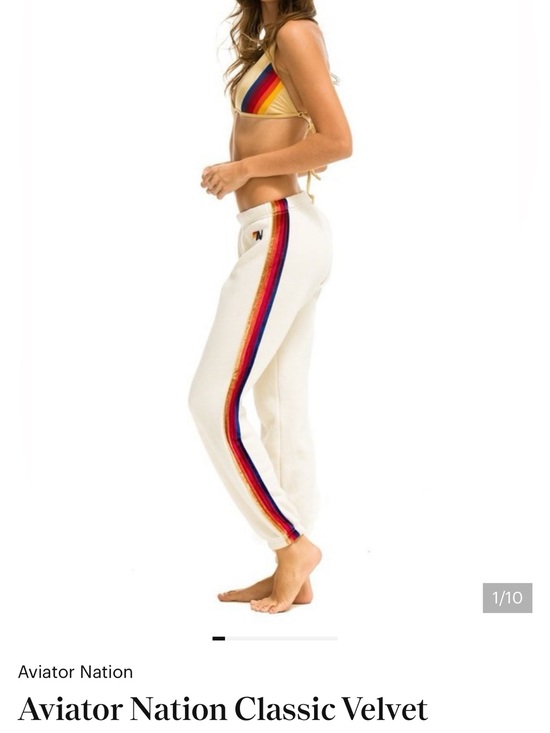 Aviator Nation Pants - Aviator Nation cream Velour track pants with Rainbow Velvet Stripes